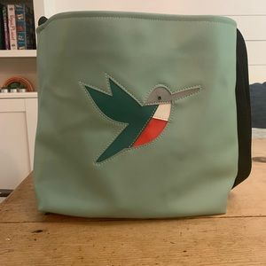 Holly Aiken Handmade Vinyl Teal Handbag— hummingbird